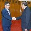Phó Thủ tướng Trương Hòa Bình tiếp Thống đốc tỉnh Aichi Hideaki Omura. (Ảnh: Doãn Tấn/TTXVN)