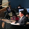 Phó Thủ tướng Phạm Bình Minh phát biểu tại Đại hội đồng Liên hợp quốc. (Ảnh: Lê Dương/TTXVN)