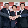 Lãnh đạo JTB, Nippon Express và Isetan Mitsukoshi Holdings tại lễ công bó thành lập doanh nghiệp chung. (Nguồn: nikkei.com)