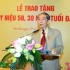 Đồng chí Trương Quang Được tại buổi Lễ trao tặng Huy hiệu 50 năm tuổi Đảng. (Ảnh: An Đăng/TTXVN)