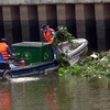 Vớt rác trên kênh Nhiêu Lộc tại địa bàn phường 2, quận Phú Nhuận. (Ảnh : Hoàng Hải/TTXVN)
