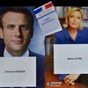 Ứng cử viên Tổng thống Pháp Emmanuel Macron (trái) theo đường lối trung dung ​và đối thủ là bà Marine Le Pen (phải) thuộc phe cực hữu. (Nguồn: AFP/TTXVN)