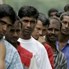Người lao động nhập cư xếp hàng đăng ký tham gia chương trình E-card. (Nguồn: AFP)
