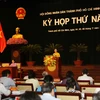 Chủ tịch Hội đồng Nhân dân Thành phố Hồ Chí Minh Nguyễn Thị Quyết Tâm phát biểu khai mạc kỳ họp. (Ảnh: Thanh Vũ/TTXVN)