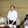 Chủ tịch Ủy ban Trung ương Mặt trận Tổ quốc Việt Nam Trần Thanh Mẫn phát biểu kết luận buổi làm việc. (Ảnh: Nguyễn Dân/TTXVN)
