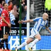 Cầu thủ Aaron Mooy của Huddersfield ăn mừng sau bàn thắng vào lưới M.U. (Nguồn: Getty Images)