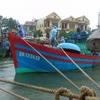 Ngư dân neo đậu, gia cố tàu thuyền an toàn trước khi bão đổ bộ vào bờ. (Ảnh: Võ Dung/TTXVN)