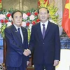Chủ tịch nước Trần Đại Quang tiếp Ngài Kiyoshi Udea, Tỉnh trưởng tỉnh Saitama, Nhật Bản đang có chuyến thăm và làm việc tại Việt Nam. (Ảnh: Nhan Sáng/TTXVN)