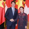 Chủ tịch Quốc hội Nguyễn Thị Kim Ngân hội kiến Thủ tướng Canada Justin Trudeau sang thăm chính thức Việt Nam. (Ảnh: Trọng Đức/TTXVN)