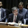 Đại sứ Pháp tại Liên hợp quốc Francois Delattre (giữa) phát biểu tại phiên họp của Hội đồng Bảo An ở New York, Mỹ. (Nguồn: THX/TTXVN)