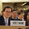 Đoàn Việt Nam tham dự khóa họp lần thứ 37 Hội đồng Nhân quyền Liên hợp quốc. (Ảnh: Hoàng Hoa/TTXVN)