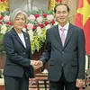 Chủ tịch nước Trần Đại Quang tiếp Bộ trưởng Ngoại giao Hàn Quốc Kang Kyung Wha. (Ảnh: Nhan Sáng/TTXVN)