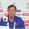 Huấn luyện viên Mai Đức Chung trong buổi họp báo trước trận gặp Australia. (Nguồn: vff.org.vn)