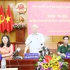 Tổng Bí thư Nguyễn Phú Trọng phát biểu tại buổi tiếp xúc cử tri quận Ba Đình, Hoàn Kiếm. (Ảnh: Trí Dũng/TTXVN)