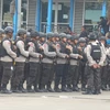 Cảnh sát chống khủng bố Jakarta triển khai lực lượng. (Ảnh: Đỗ Quyên/Vietnam+)