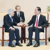 Chủ tịch nước Trần Đại Quang và Phu nhân hội kiến Nhà vua Akihito và Hoàng hậu. (Ảnh: Nhan Sáng/TTXVN)