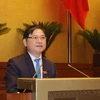 Chủ nhiệm Ủy ban Khoa học, Công nghệ và Môi trường của Quốc hội Phan Xuân Dũng trình bày Báo cáo thẩm tra dự án. (Ảnh: Phương Hoa/TTXVN)