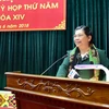 Phó Chủ tịch Thường trực Quốc hội Tòng Thị Phóng phát biểu tại buổi tiếp xúc cử tri tại huyện Vân Hồ, Sơn La. (Ảnh: Quang Khánh/TTXVN)