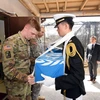 Bộ Quốc phòng Hàn Quốc trao hài cốt binh sỹ Mỹ hy sinh trong cuộc Chiến tranh Triều Tiên. (Nguồn: EPA/TTXVN)
