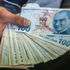 Đồng lira tại một cửa hàng đổi tiền ở Istanbul. (Nguồn: AFP/TTXVN)