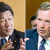 Bộ trưởng tái thiết kinh tế Nhật Bản Toshimitsu Motegi (trái) và Đại diện Thương mại Mỹ Robert Lighthizer. (Nguồn: Reuters)