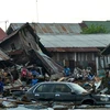 Cảnh đổ nát do động đất, sóng thần tàn phá ở Palu, đảo Sulawesi. (Nguồn: AFP/TTXVN)