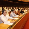 Đoàn đại biểu Quốc hội tỉnh Quảng Trị biểu quyết thông qua Luật Cảnh sát biển Việt Nam. (Ảnh: Phương Hoa/TTXVN)