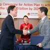 Chủ tịch Quốc hội Nguyễn Thị Kim Ngân chứng kiến lễ ký chương trình hành động giữa Bộ Công Thương Việt Nam và Bộ Công nghiệp, Thương mại và Tài nguyên Hàn Quốc. (Ảnh: Trọng Đức/TTXVN)