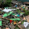Cảnh đổ nát sau thảm họa sóng thần tại South Lampung, Indonesia. (Nguồn: AFP/TTXVN)