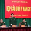 Thiếu tướng Nguyễn Văn Đức, Cục trưởng Cục Tuyên huấn, Tổng cục Chính trị Quân đội nhân dân Việt Nam phát biểu tại buổi họp báo. (Ảnh: Văn Điệp/TTXVN)