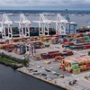 Bốc dỡ hàng tại cảng container ở Baltimore, Maryland (Mỹ). (Nguồn: AFP/TTXVN)