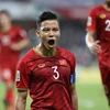 Đội trưởng Quế Ngọc Hải ghi bàn nâng tỷ số lên 2-0 cho đội tuyển Việt Nam. (Ảnh: Hoàng Linh/TTXVN)