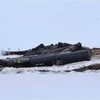 Hiện trường vụ tàu hỏa chệch khỏi đường ray gần St. Lazare, Manitoba, Canada. (Nguồn: Winnipeg Free Press/TTXVN)