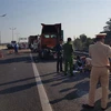 Hiện trường vụ tai nạn khiến cao tốc Thành phố Hồ Chí Minh-Trung Lương ùn tắc nghiêm trọng. (Ảnh: Bùi Giang/TTXVN)