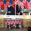 Các hình ảnh do báo Rodong Sinmun, cơ quan ngôn luận của Đảng Lao động Triều Tiên, đăng phát về cuộc gặp giữa Tổng thống Mỹ Donald Trump (trái) và Chủ tịch Triều Tiên Kim Jong-un tại Hội nghị thượng đỉnh Mỹ-Triều lần hai ở Hà Nội ngày 27/2/2019. (Nguồn: Y