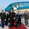 Quang cảnh lễ đón Chủ tịch Quốc hội Nguyễn Thị Kim Ngân tại sân bay Orly. (Ảnh: Trọng Đức/TTXVN)