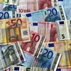 Đồng tiền giấy euro các mệnh giá 5,10, 20 và 50 euro. (Ảnh: AFP/TTXVN)
