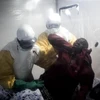 Nhân viên y tế hỗ trợ người nhiễm Ebola tại Trung tâm chăm sóc y tế khẩn ở Beni, Cộng hòa Dân chủ Congo. (Nguồn: AFP/TTXVN)