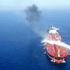 Tàu của hải quân Iran nỗ lực khống chế đám cháy trên tàu Front Altair của hãng tàu biển Frontline của Na Uy,tại Vịnh Oman. (Nguồn: AFP/TTXVN)