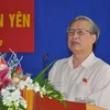 Thường trực Ban Bí thư Trần Quốc Vượng phát biểu tại buổi tiếp xúc với cử tri huyện Văn Yên. (Ảnh: Tuấn Anh/TTXVN)