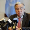 Tổng Thư ký Liên hợp quốc Antonio Guterres phát biểu trong cuộc họp báo tại New York, Mỹ. (Nguồn: THX/TTXVN)