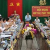 Chủ tịch Ủy ban Nhân dân thành phố Hà Nội Nguyễn Đức Chung phát biểu về chương trình hợp tác giữa Thành uỷ Hà Nội và Tỉnh ủy Trà Vinh. (Ảnh Phúc Sơn/TTXVN)