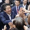 Thủ tướng Nhật Bản Shinzo Abe trong chiến dịch vận động tranh cử cuộc bầu cử thượng viện tại Funabashi, tỉnh Chiba ngày 7/7. (Nguồn: Kyodo/TTXVN)