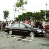 Hiện trường vụ chặn xe gây rối ở xã Hiệp Hòa. (Nguồn: baodongnai.com.vn)