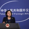 Người phát ngôn Bộ Ngoại giao Trung Quốc Hoa Xuân Oánh phát biểu tại một cuộc họp báo ở thủ đô Bắc Kinh. (Ảnh: EPA/TTXVN)