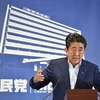 Thủ tướng Nhật Bản Shinzo Abe phát biểu trong cuộc họp báo tại trụ sở đảng LDP tại Tokyo. (Ảnh: AFP/TTXVN)