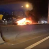 Chiếc xe Tesla bốc cháy bên vệ đường. (Nguồn: rt.com)