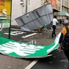 Gió lớn do ảnh hưởng của siêu bão Faxai phá hỏng nhiều biển hiệu ở Tokyo, Nhật Bản. (Ảnh: REUTERS/TTXVN)