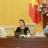Chủ tịch Quốc hội Nguyễn Thị Kim Ngân phát biểu về dự án Luật Hòa giải, đối thoại tại Tòa án. (Ảnh: Lâm Khánh/TTXVN)