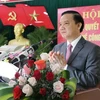 Ông Nguyễn Khắc Định, tân Bí thư Tỉnh ủy Khánh Hòa, phát biểu sau khi nhận Quyết định của Bộ Chính trị. (Ảnh: Tiên Minh/TTXVN)